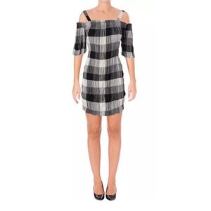 4Our Dreamers Womens Black-Ivory Off-The-Shoulder Casual Dress Small S $98